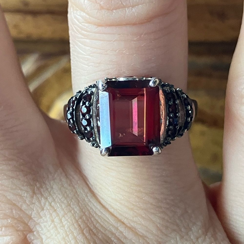 Red Labradorite Vermelho Red Garnet Sterling Silver Ring Size 6